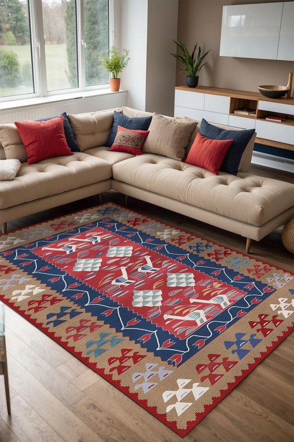 Petra Modern Kadife Desenli Pamuk Tabanlı Yıkanabilen Kaydırmaz Antibakteriyel Salon Halısı