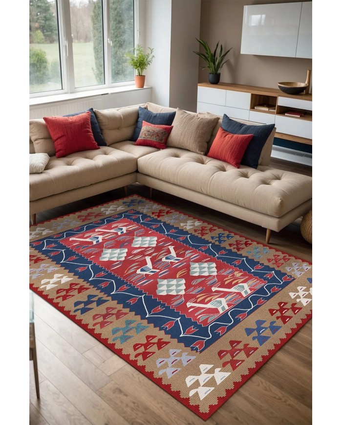 Petra Modern Kadife Desenli Pamuk Tabanlı Yıkanabilen Kaydırmaz Antibakteriyel Salon Halısı