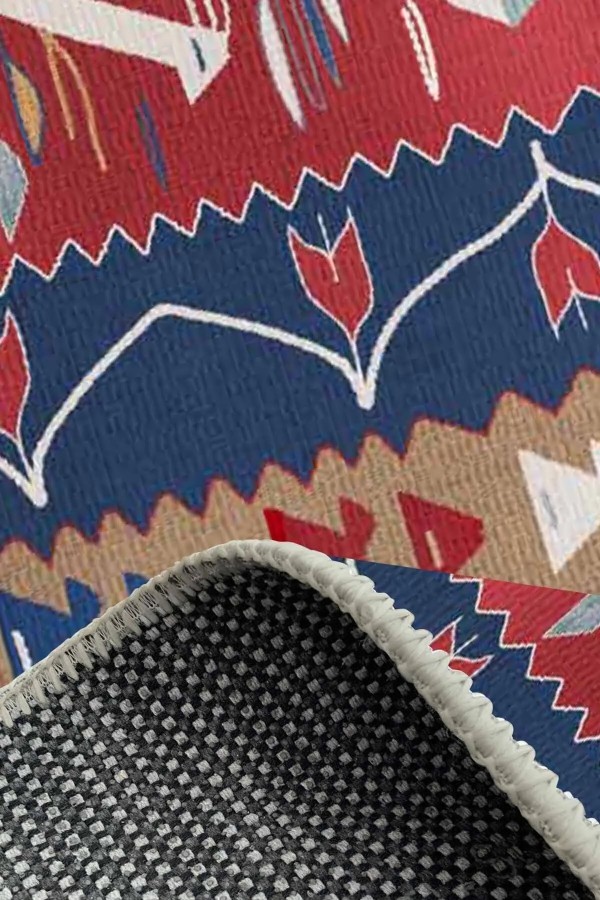 Petra Modern Kadife Desenli Pamuk Tabanlı Yıkanabilen Kaydırmaz Antibakteriyel Salon Halısı