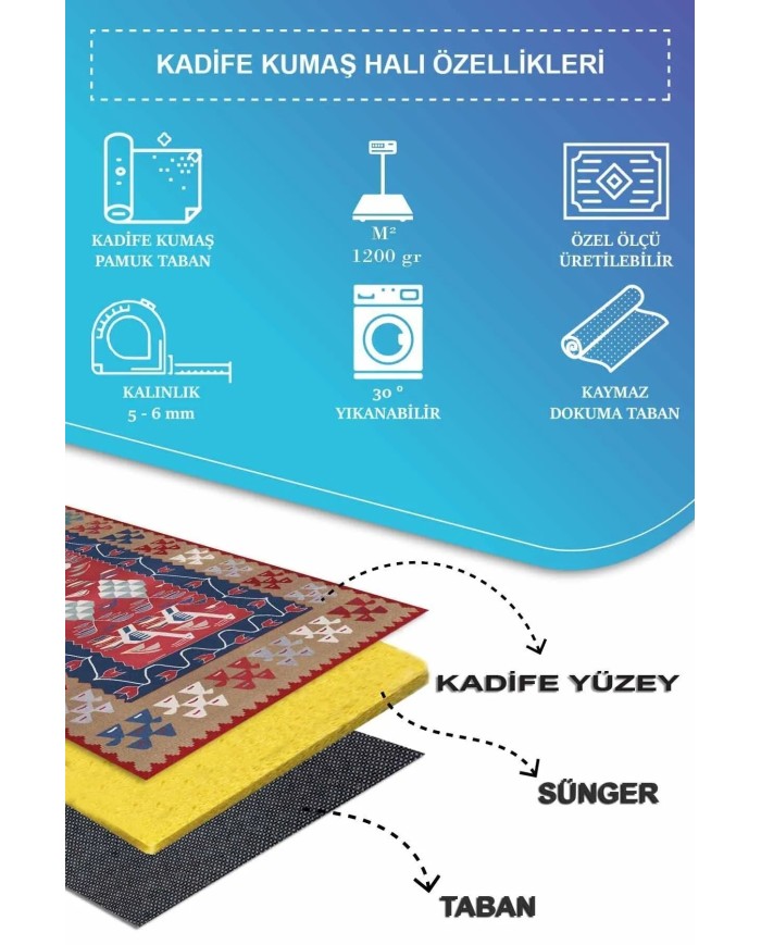 Petra Modern Kadife Desenli Pamuk Tabanlı Yıkanabilen Kaydırmaz Antibakteriyel Salon Halısı