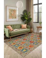 Natura Modern Kadife Desenli Pamuk Tabanlı Yıkanabilen Kaydırmaz Antibakteriyel Salon Halısı