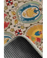 Natura Modern Kadife Desenli Pamuk Tabanlı Yıkanabilen Kaydırmaz Antibakteriyel Salon Halısı