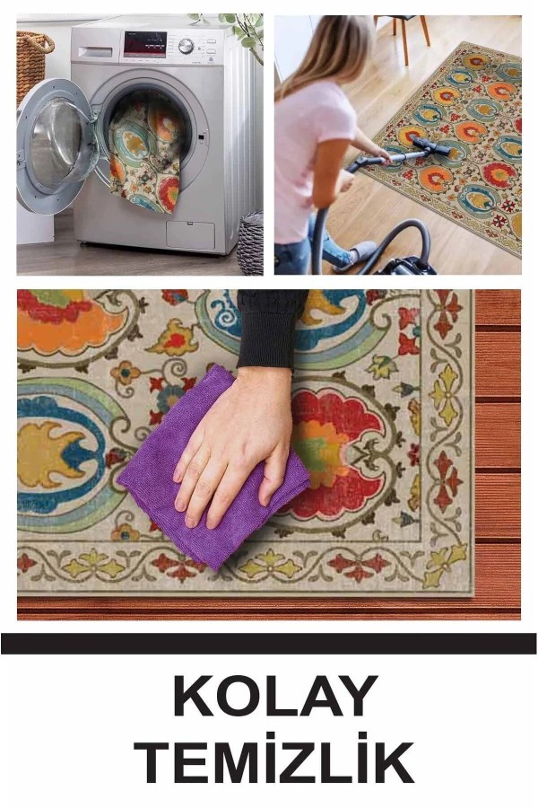 Natura Modern Kadife Desenli Pamuk Tabanlı Yıkanabilen Kaydırmaz Antibakteriyel Salon Halısı