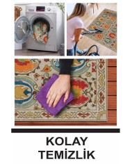 Natura Modern Kadife Desenli Pamuk Tabanlı Yıkanabilen Kaydırmaz Antibakteriyel Salon Halısı