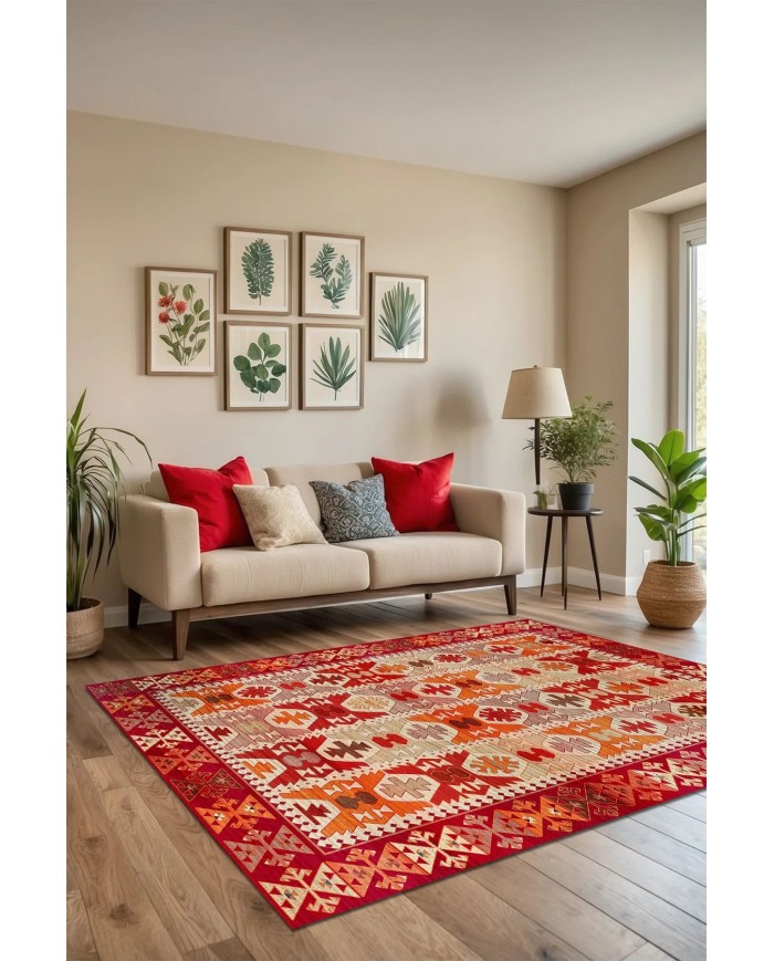 Kora Modern Kadife Desenli Pamuk Tabanlı Yıkanabilen Kaydırmaz Antibakteriyel Salon Halısı