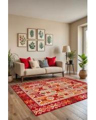 Kora Modern Kadife Desenli Pamuk Tabanlı Yıkanabilen Kaydırmaz Antibakteriyel Salon Halısı