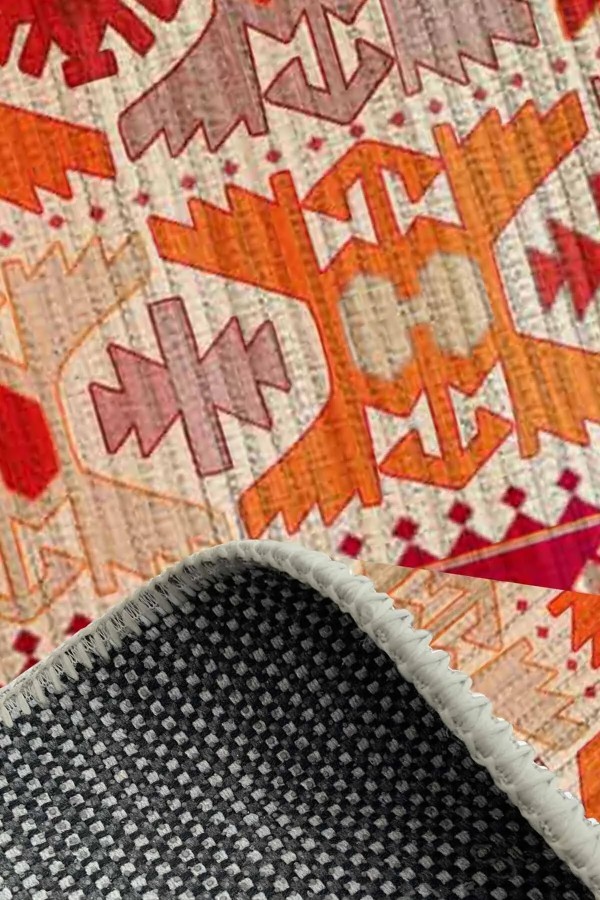 Kora Modern Kadife Desenli Pamuk Tabanlı Yıkanabilen Kaydırmaz Antibakteriyel Salon Halısı