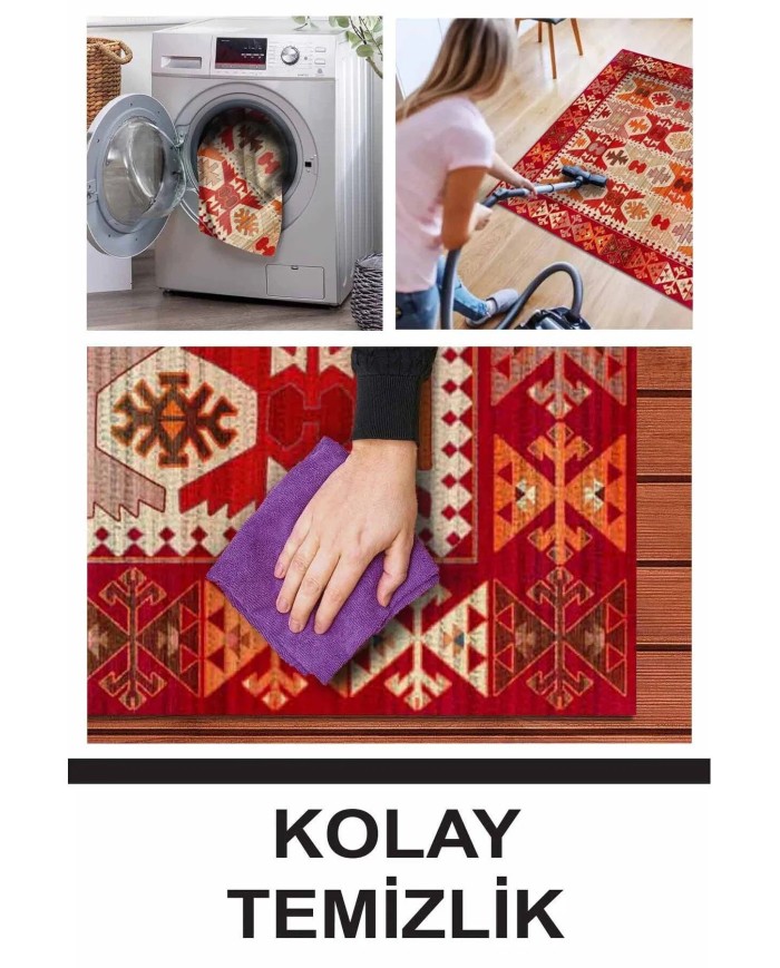 Kora Modern Kadife Desenli Pamuk Tabanlı Yıkanabilen Kaydırmaz Antibakteriyel Salon Halısı