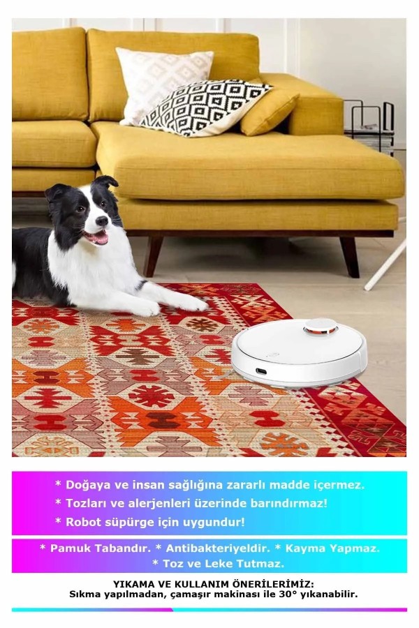 Kora Modern Kadife Desenli Pamuk Tabanlı Yıkanabilen Kaydırmaz Antibakteriyel Salon Halısı