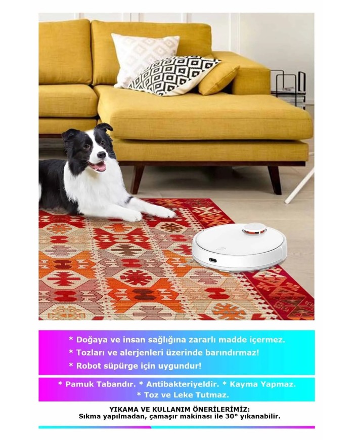 Kora Modern Kadife Desenli Pamuk Tabanlı Yıkanabilen Kaydırmaz Antibakteriyel Salon Halısı