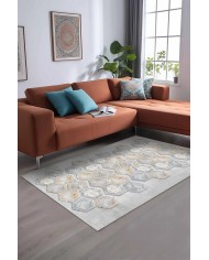 Casca Geometrik Desenli Kadife Pamuk Taban Kaymaz Yıkanabilen Antibakteriyel Yolluk