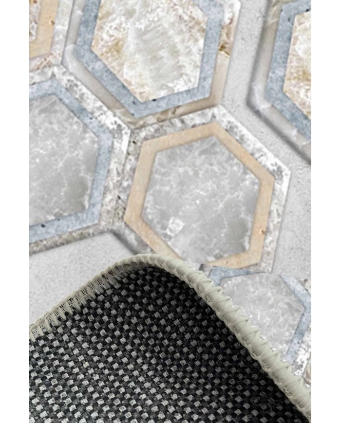 Casca Geometrik Desenli Kadife Pamuk Taban Kaymaz Yıkanabilen Antibakteriyel Yolluk