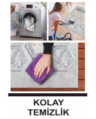 Casca Geometrik Desenli Kadife Pamuk Taban Kaymaz Yıkanabilen Antibakteriyel Yolluk