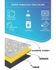 Casca Geometrik Desenli Kadife Pamuk Taban Kaymaz Yıkanabilen Antibakteriyel Yolluk