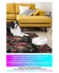 Camila Karabağ Kadife Çiçek Desenli Pamuk Taban Kaymaz Yıkanabilen Antibakteriyel Yolluk