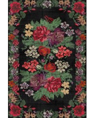 Monsa Karabağ Kadife Çiçek Desenli Pamuk Taban Kaymaz Yıkanabilen Antibakteriyel Yolluk