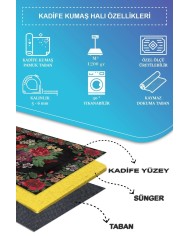 Monsa Karabağ Kadife Çiçek Desenli Pamuk Taban Kaymaz Yıkanabilen Antibakteriyel Yolluk