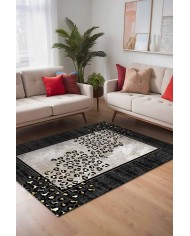 Mondego Modern Kadife Leopar Pamuk Taban Kaymaz Yıkanabilen Antibakteriyel Yolluk