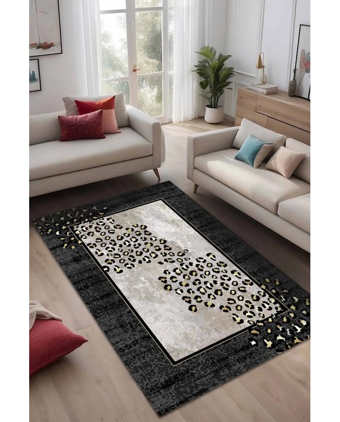 Mondego Modern Kadife Leopar Pamuk Taban Kaymaz Yıkanabilen Antibakteriyel Yolluk