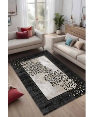 Mondego Modern Kadife Leopar Pamuk Taban Kaymaz Yıkanabilen Antibakteriyel Yolluk