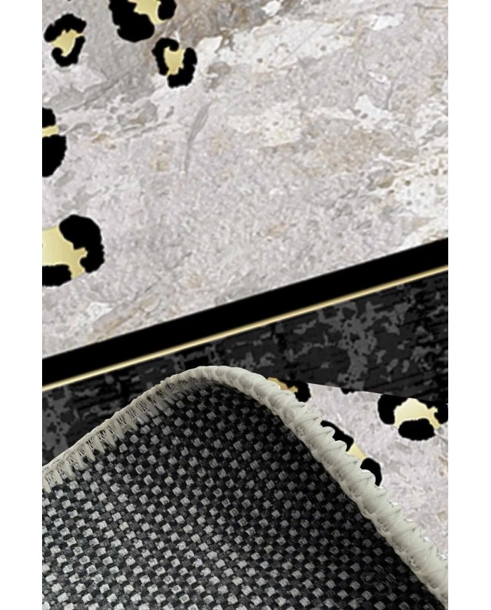 Mondego Modern Kadife Leopar Pamuk Taban Kaymaz Yıkanabilen Antibakteriyel Yolluk