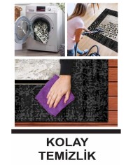 Mondego Modern Kadife Leopar Pamuk Taban Kaymaz Yıkanabilen Antibakteriyel Yolluk