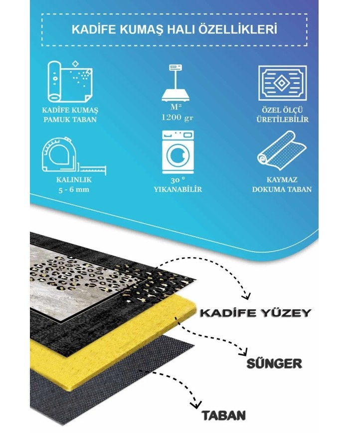 Mondego Modern Kadife Leopar Pamuk Taban Kaymaz Yıkanabilen Antibakteriyel Yolluk