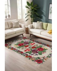 İdos Modern Kadife Karabağ Vintage Desenli Pamuk Taban Kaymaz Yıkanabilen Antibakteriyel Yolluk