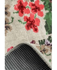 İdos Modern Kadife Karabağ Vintage Desenli Pamuk Taban Kaymaz Yıkanabilen Antibakteriyel Yolluk