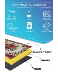 İdos Modern Kadife Karabağ Vintage Desenli Pamuk Taban Kaymaz Yıkanabilen Antibakteriyel Yolluk