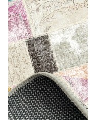 Lupin Modern Kadife Patchwork Desenli Pamuk Tabanlı Yıkanabilen Kaydırmaz Antibakteriyel Salon Halısı