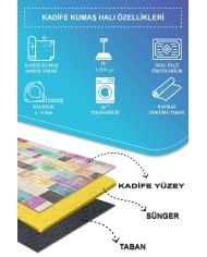Lupin Modern Kadife Patchwork Desenli Pamuk Tabanlı Yıkanabilen Kaydırmaz Antibakteriyel Salon Halısı