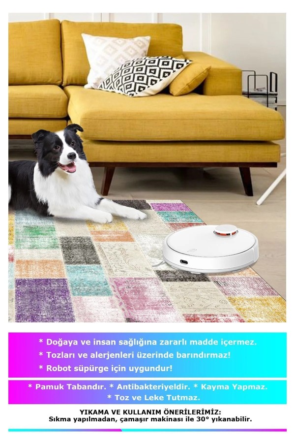 Lupin Modern Kadife Patchwork Desenli Pamuk Tabanlı Yıkanabilen Kaydırmaz Antibakteriyel Salon Halısı Lupin Modern Kadife Patchwork Desenli Pamuk Tabanlı Yıkanabilen Kaydırmaz Antibakteriyel Salon Halısı