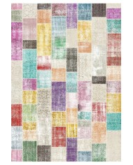 Lupin Modern Kadife Patchwork Desenli Pamuk Tabanlı Yıkanabilen Kaydırmaz Antibakteriyel Salon Halısı