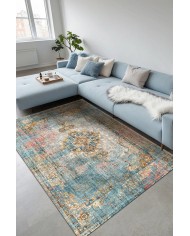 Tunish Modern Kadife Desenli Pamuk Tabanlı Yıkanabilen Kaydırmaz Antibakteriyel Salon Halısı