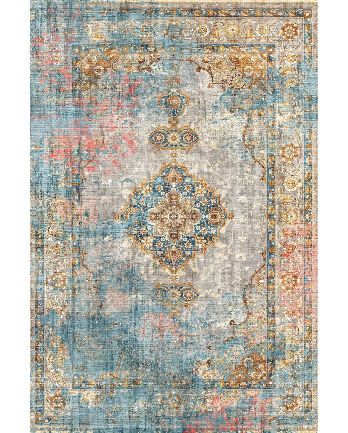 Tunish Modern Kadife Desenli Pamuk Tabanlı Yıkanabilen Kaydırmaz Antibakteriyel Salon Halısı