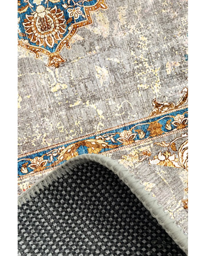 Tunish Modern Kadife Desenli Pamuk Tabanlı Yıkanabilen Kaydırmaz Antibakteriyel Salon Halısı