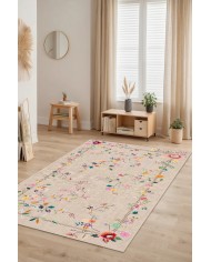 Florina Modern Kadife Desenli Pamuk Tabanlı Yıkanabilen Kaydırmaz Antibakteriyel Salon Halısı