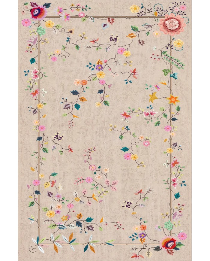 Florina Modern Kadife Desenli Pamuk Tabanlı Yıkanabilen Kaydırmaz Antibakteriyel Salon Halısı