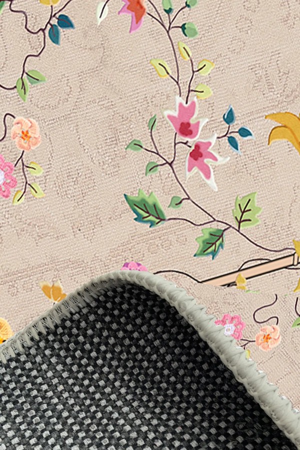 Florina Modern Kadife Desenli Pamuk Tabanlı Yıkanabilen Kaydırmaz Antibakteriyel Salon Halısı