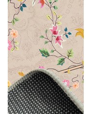 Florina Modern Kadife Desenli Pamuk Tabanlı Yıkanabilen Kaydırmaz Antibakteriyel Salon Halısı