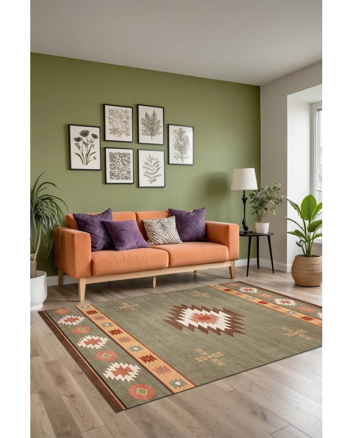 Diaz Modern Kadife Desenli Pamuk Tabanlı Yıkanabilen Kaydırmaz Antibakteriyel Salon Halısı