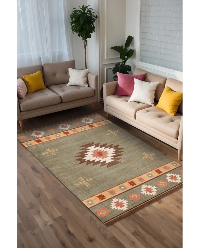 Diaz Modern Kadife Desenli Pamuk Tabanlı Yıkanabilen Kaydırmaz Antibakteriyel Salon Halısı