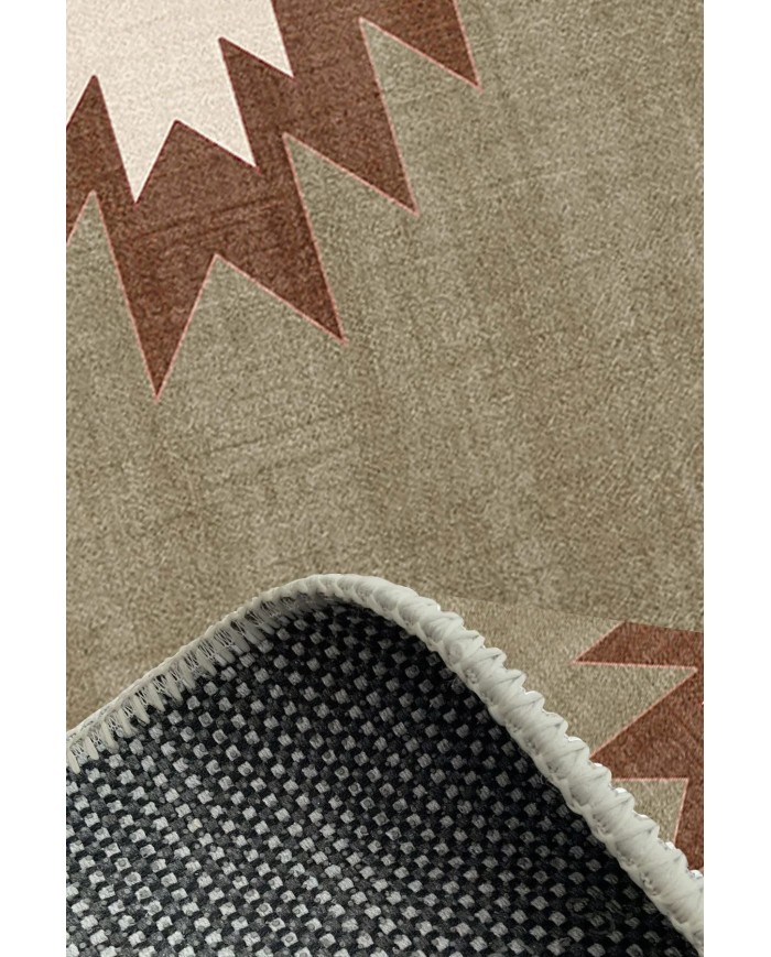 Diaz Modern Kadife Desenli Pamuk Tabanlı Yıkanabilen Kaydırmaz Antibakteriyel Salon Halısı