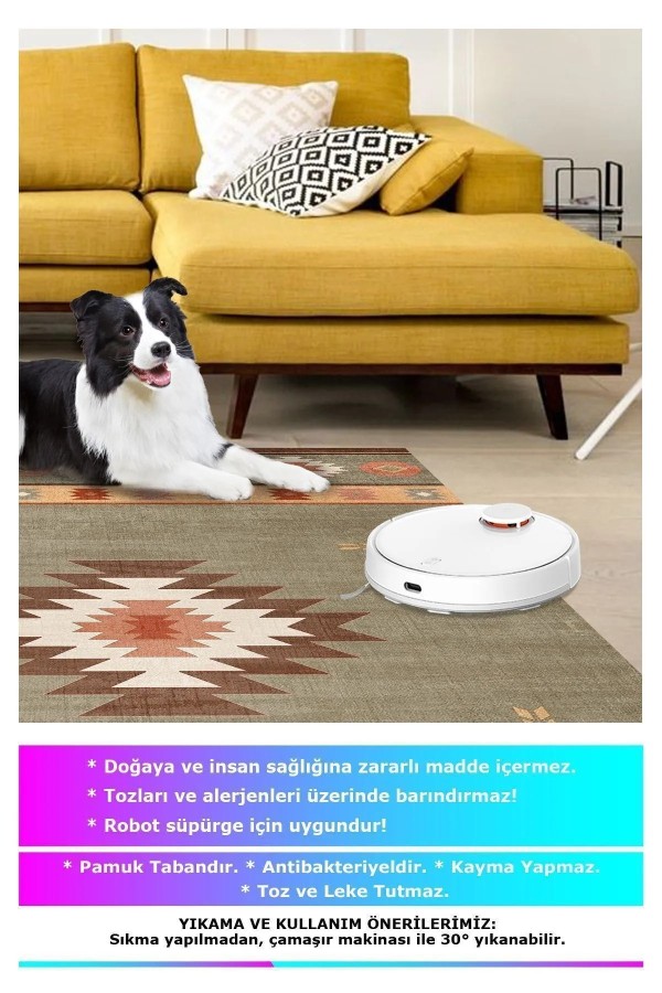 Diaz Modern Kadife Desenli Pamuk Tabanlı Yıkanabilen Kaydırmaz Antibakteriyel Salon Halısı