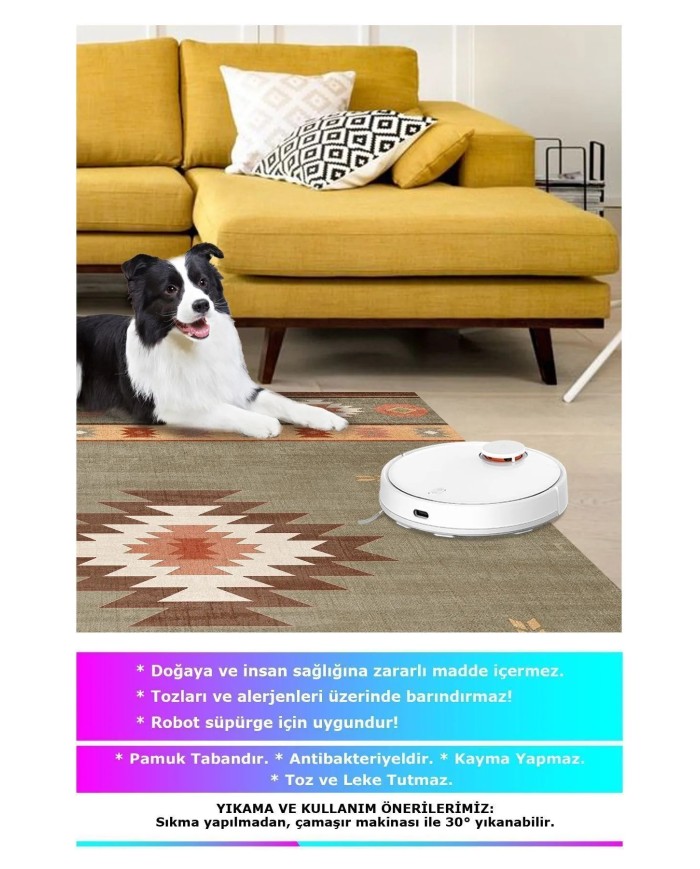 Diaz Modern Kadife Desenli Pamuk Tabanlı Yıkanabilen Kaydırmaz Antibakteriyel Salon Halısı