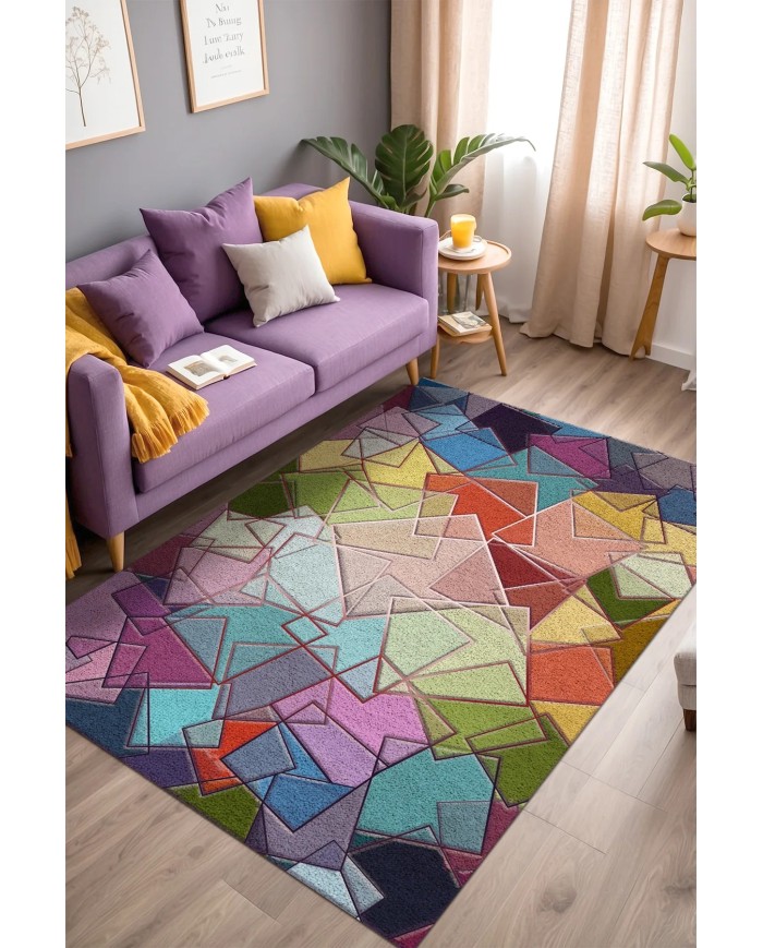 Brave Modern Kadife Desenli Pamuk Tabanlı Yıkanabilen Kaydırmaz Antibakteriyel Salon Halısı