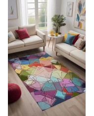 Brave Modern Kadife Desenli Pamuk Tabanlı Yıkanabilen Kaydırmaz Antibakteriyel Salon Halısı