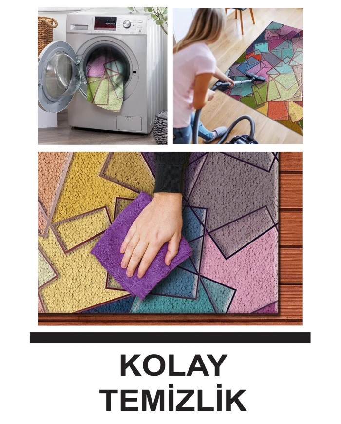 Brave Modern Kadife Desenli Pamuk Tabanlı Yıkanabilen Kaydırmaz Antibakteriyel Salon Halısı