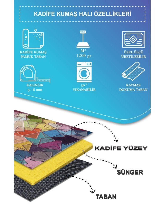 Brave Modern Kadife Desenli Pamuk Tabanlı Yıkanabilen Kaydırmaz Antibakteriyel Salon Halısı